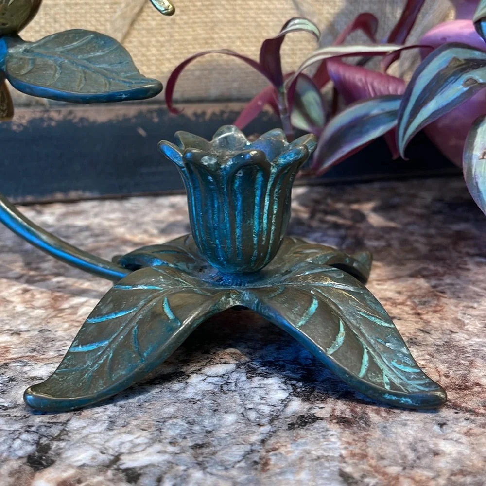 Brass hummingbird candleholder